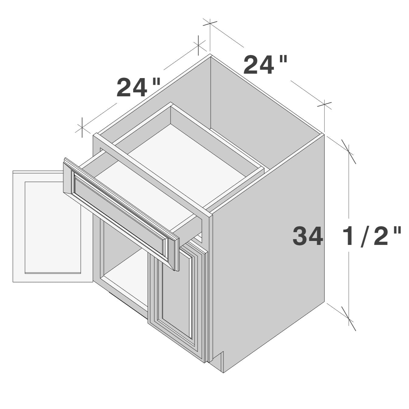 Dove Grey RTA 24"W x 24"D x 34.5"H Base Cabinet with 1 Drawer and 2 Doors