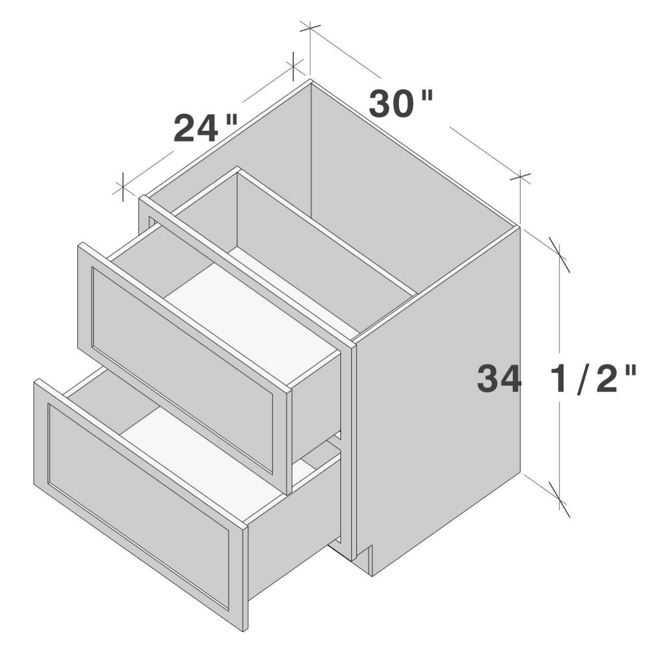 White Shaker RTA 30"W x 24"D x 34.5"H Base Cabinet with 2 Drawers