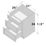 White Shaker RTA 24"W x 24"D x 34.5"H Base Cabinet with 3 Drawers