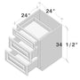 Pearl White RTA 24"W x 24"D x 34.5"H Base Cabinet with 3 Drawers