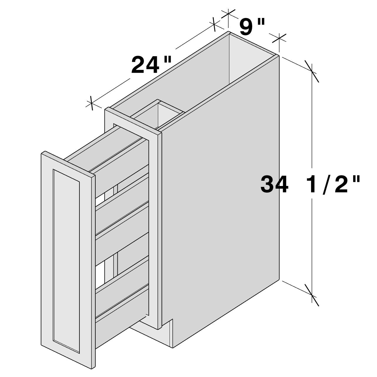 Dove Grey RTA 9"W x 24"D x 34.5"H Spicy Rack Base Cabinet with 1 Drawer