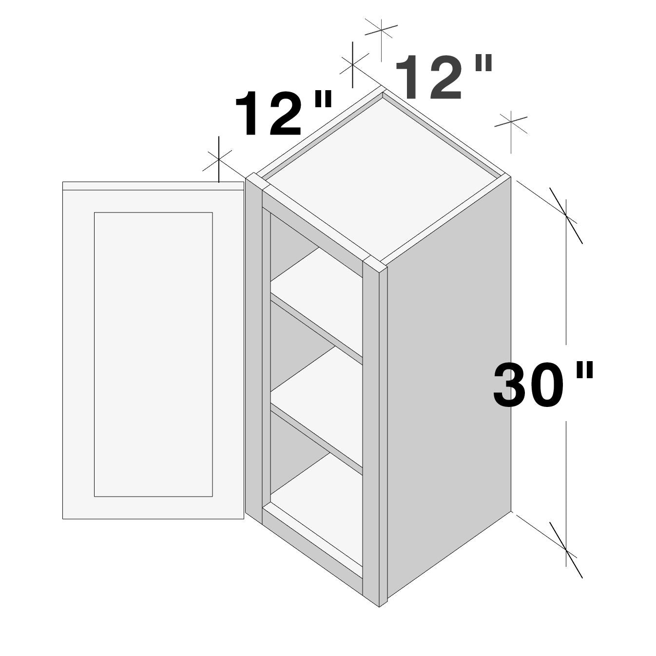 Dove Grey RTA 12"W x 12"D x 30"H Standard Wall Cabinet with 1 Door and 2 Shelves