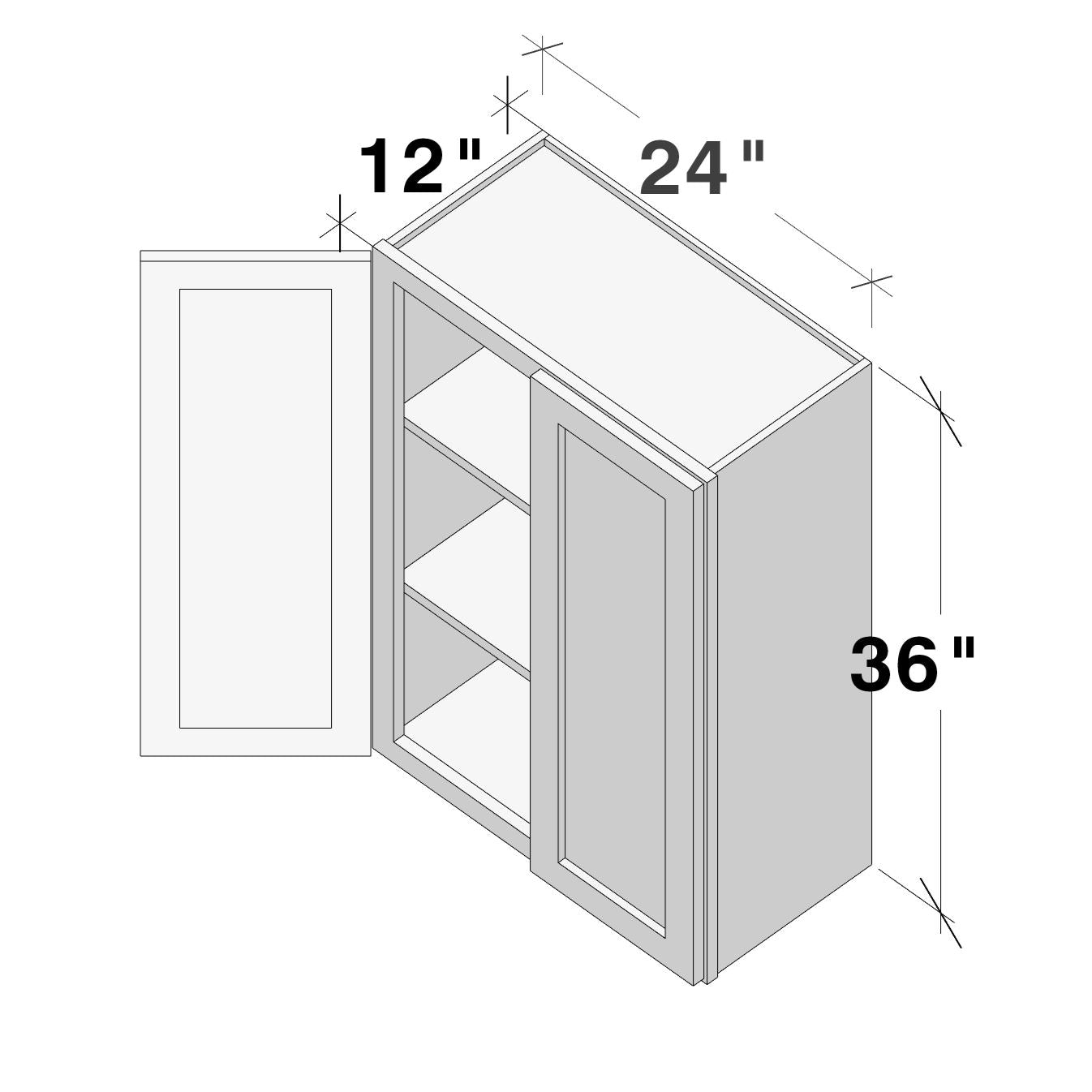 Dove Grey RTA 24"W x 12"D x 36"H Standard Wall Cabinet with 2 Doors and 2 Shelves