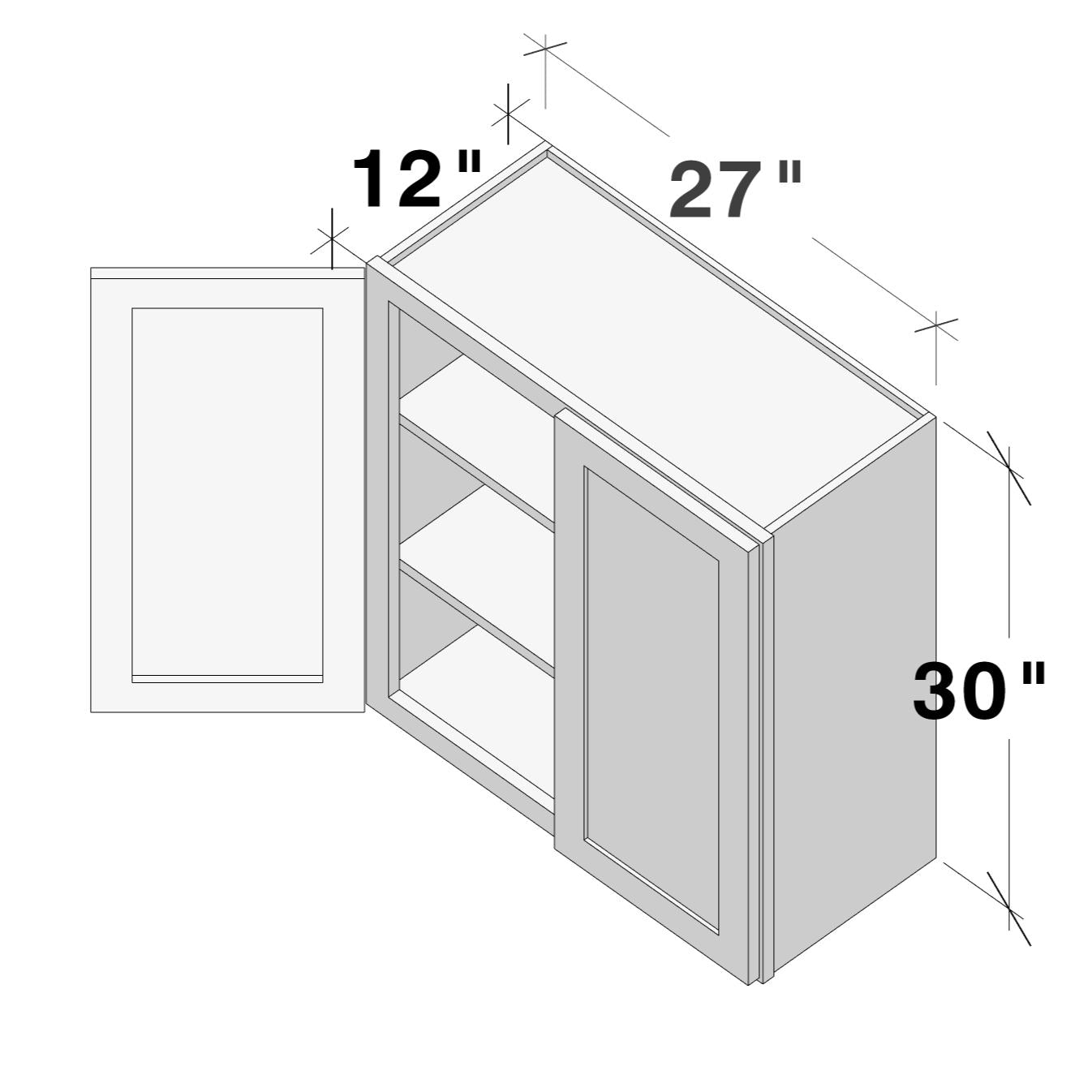 Dove Grey RTA 27"W x 12"D x 30"H Standard Wall Cabinet with 2 Doors and 2 Shelves