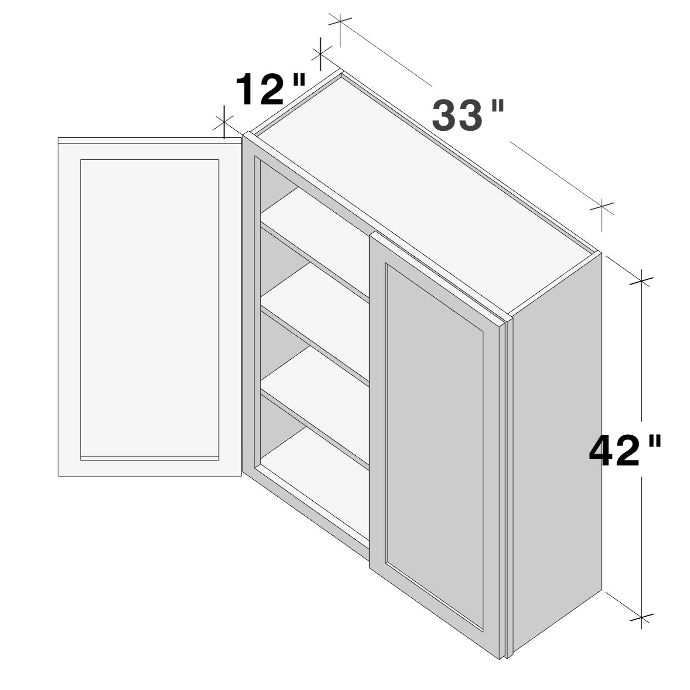Dove Grey RTA 33"W x 12"D x 42"H Standard Wall Cabinet with 2 Doors and 3 Shelves