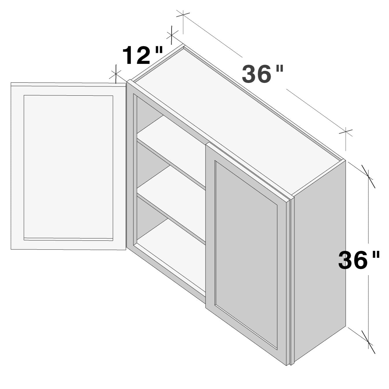 Dove Grey RTA 36"W x 12"D x 36"H Standard Wall Cabinet with 2 Doors and 2 Shelves
