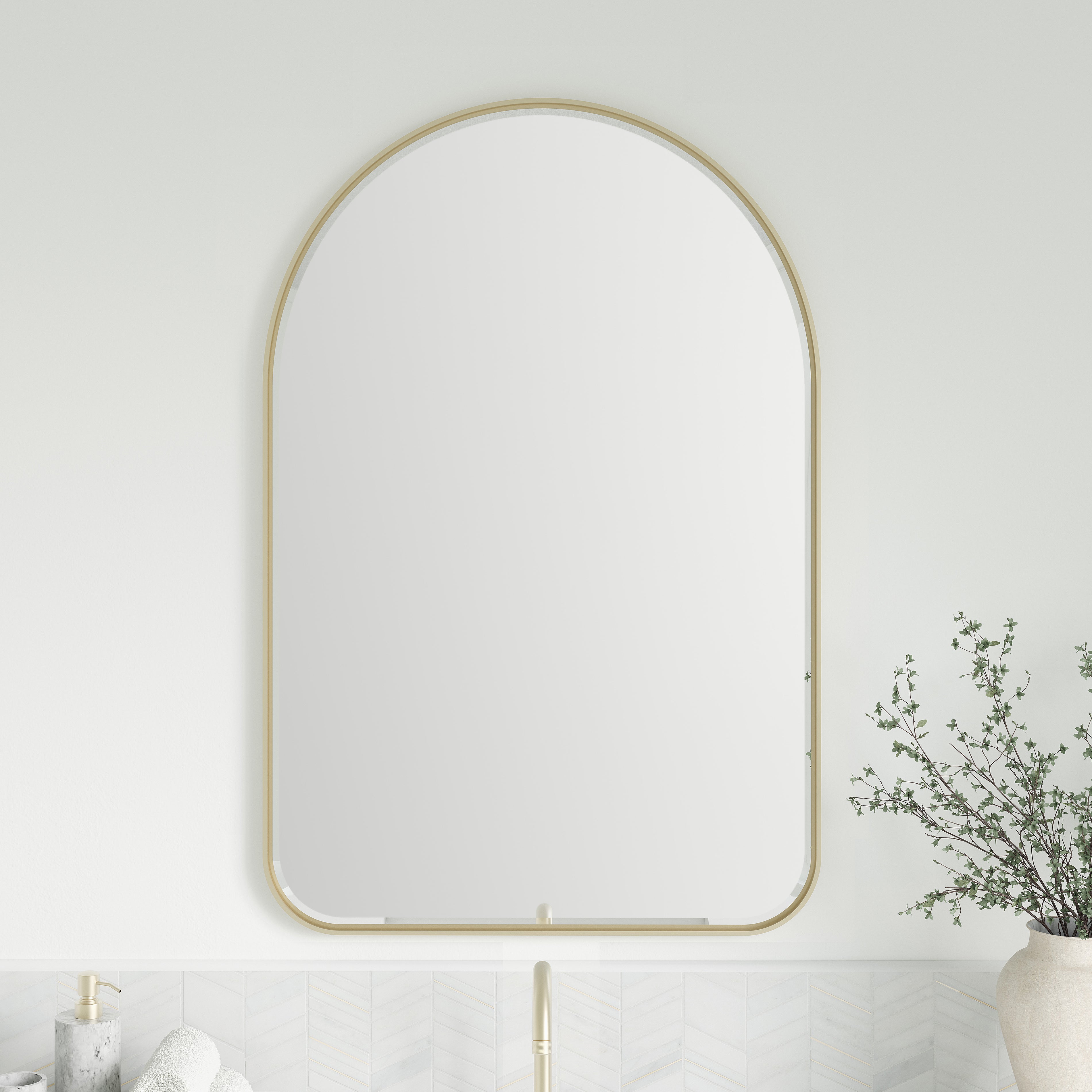 James Martin Rohe 24" Arched Mirror, Champagne Brass