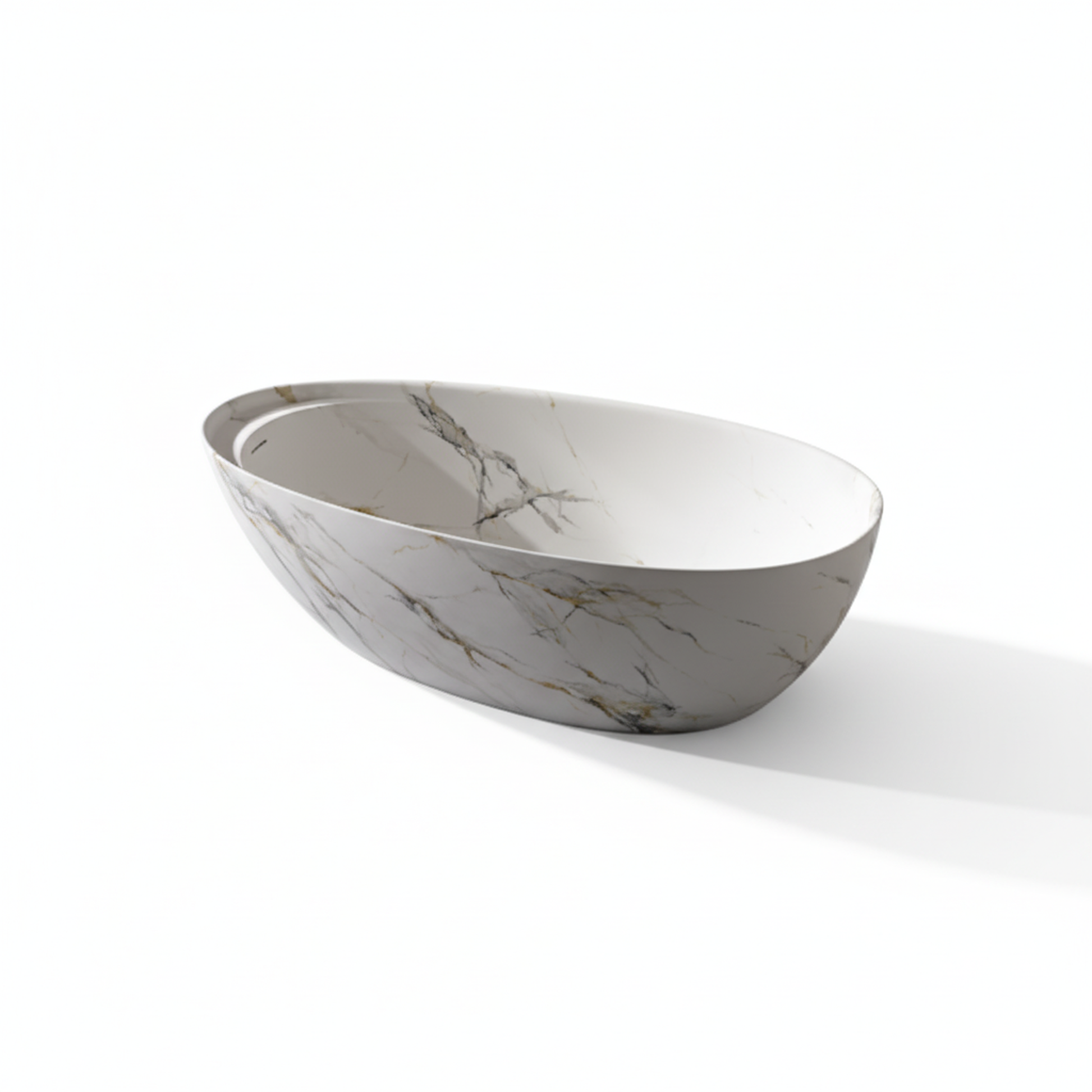 67" Luxury Freestanding Egg-Shaped Solid Surface Soaking Tub with Crescent Deck