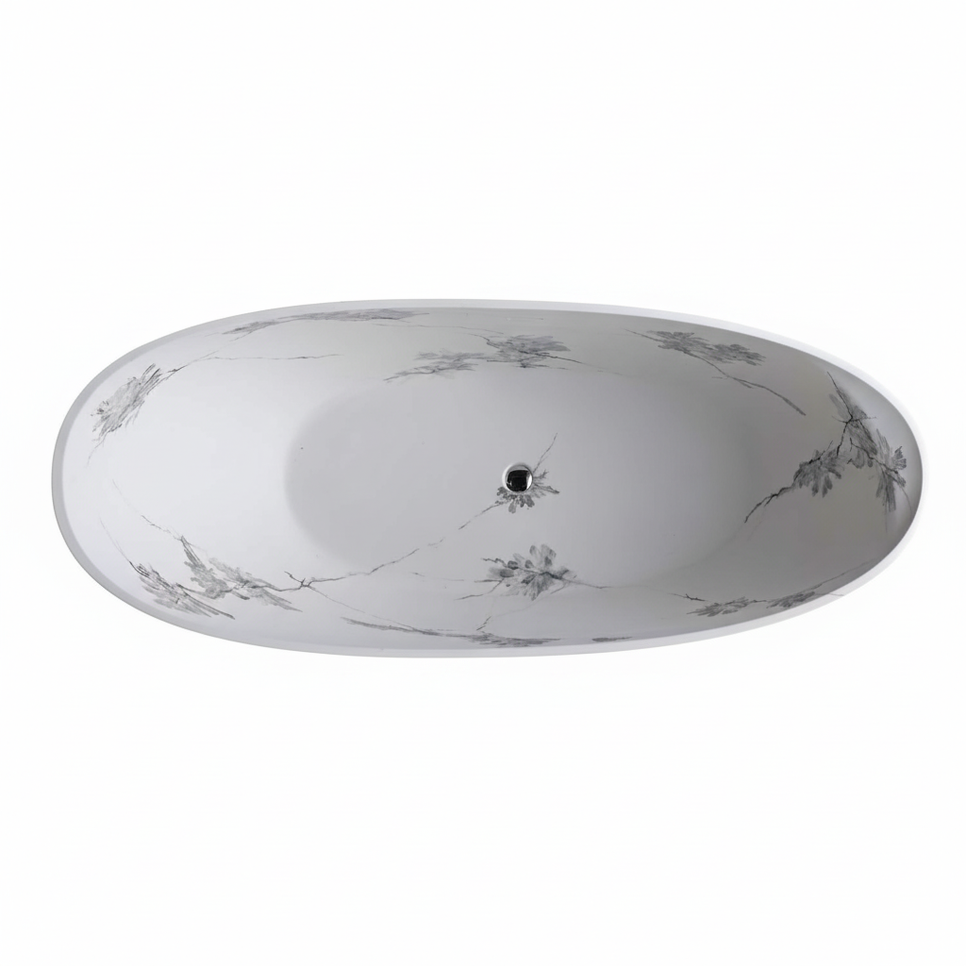 74" Sculptural Freestanding Solid Surface Bathtub with Artistic Ink-Wash Finish