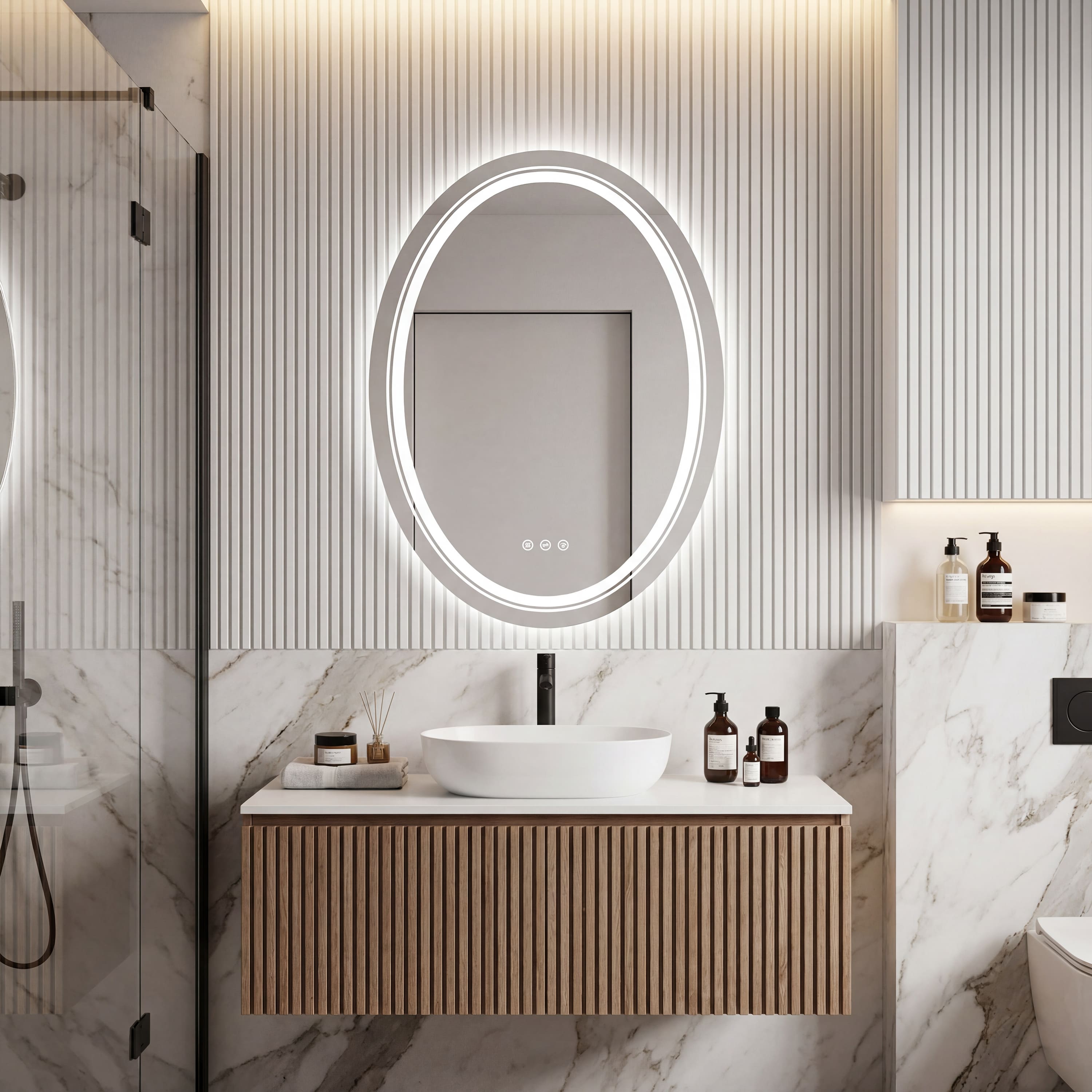 Oval Dual LED Bathroom Mirror with Front and Backlit Ambient Lighting