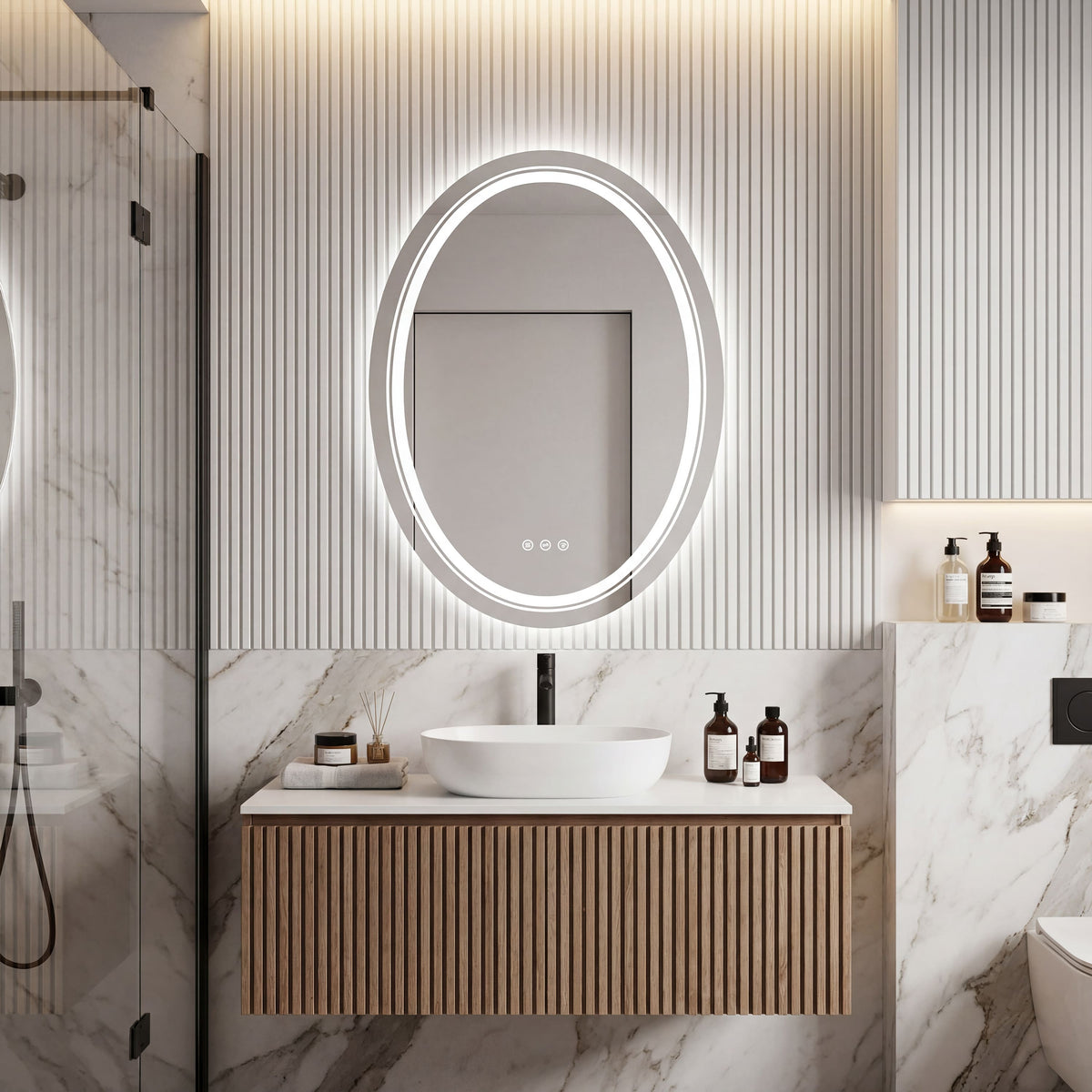 Oval Dual LED Bathroom Mirror with Front and Backlit Ambient Lighting