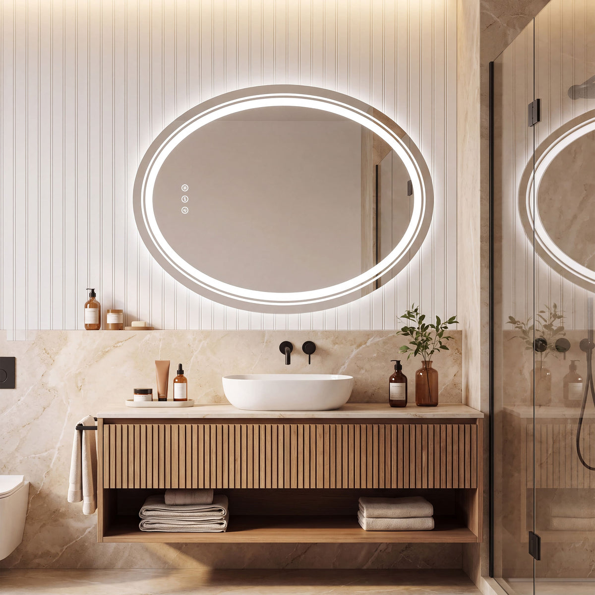 Oval Dual LED Bathroom Mirror with Front and Backlit Ambient Lighting