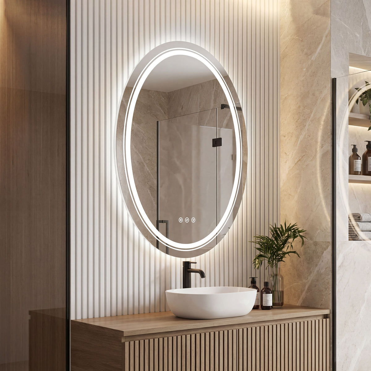 Oval Dual LED Bathroom Mirror with Front and Backlit Ambient Lighting