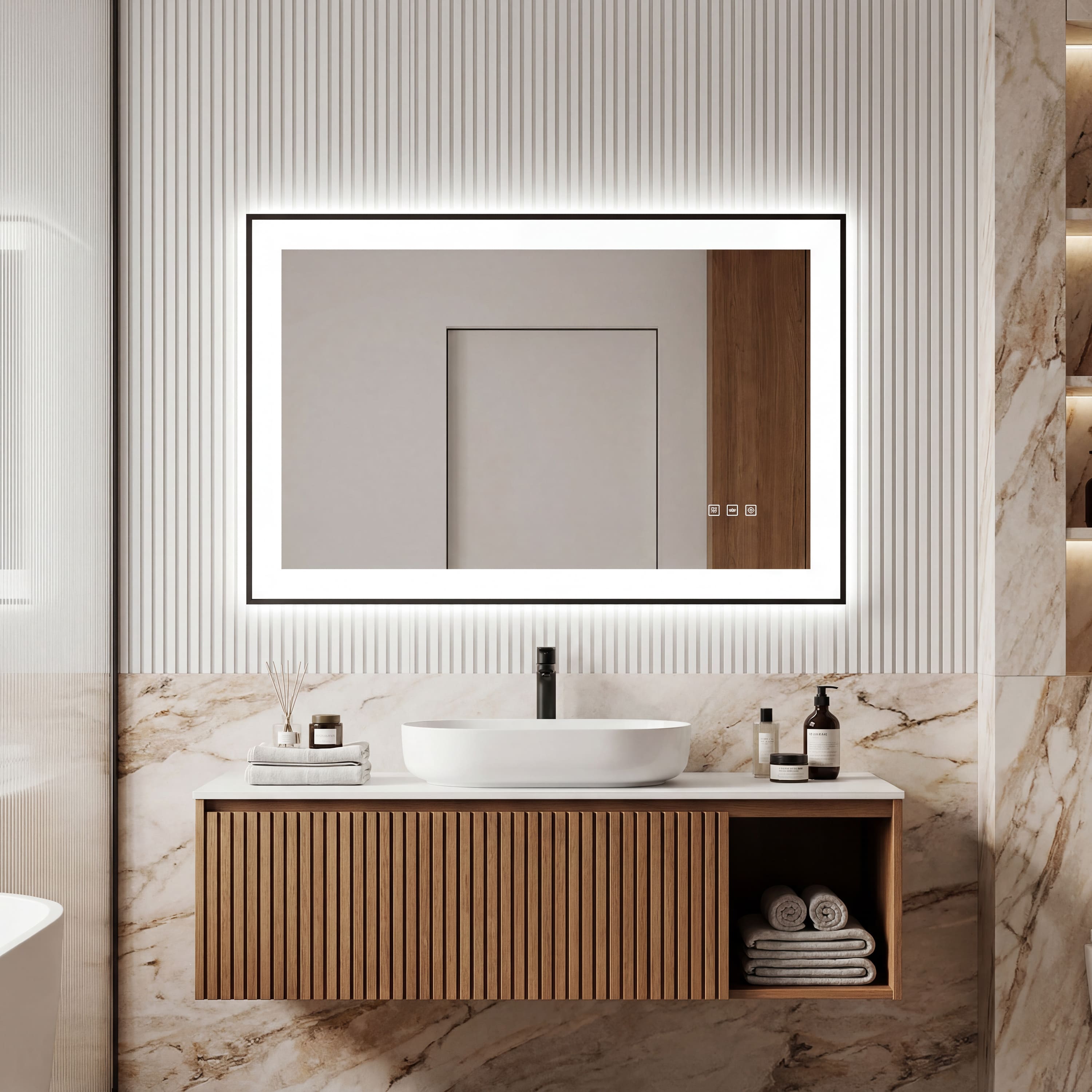 Dual Frame Layers LED Bathroom Mirror with Dual Light Strips