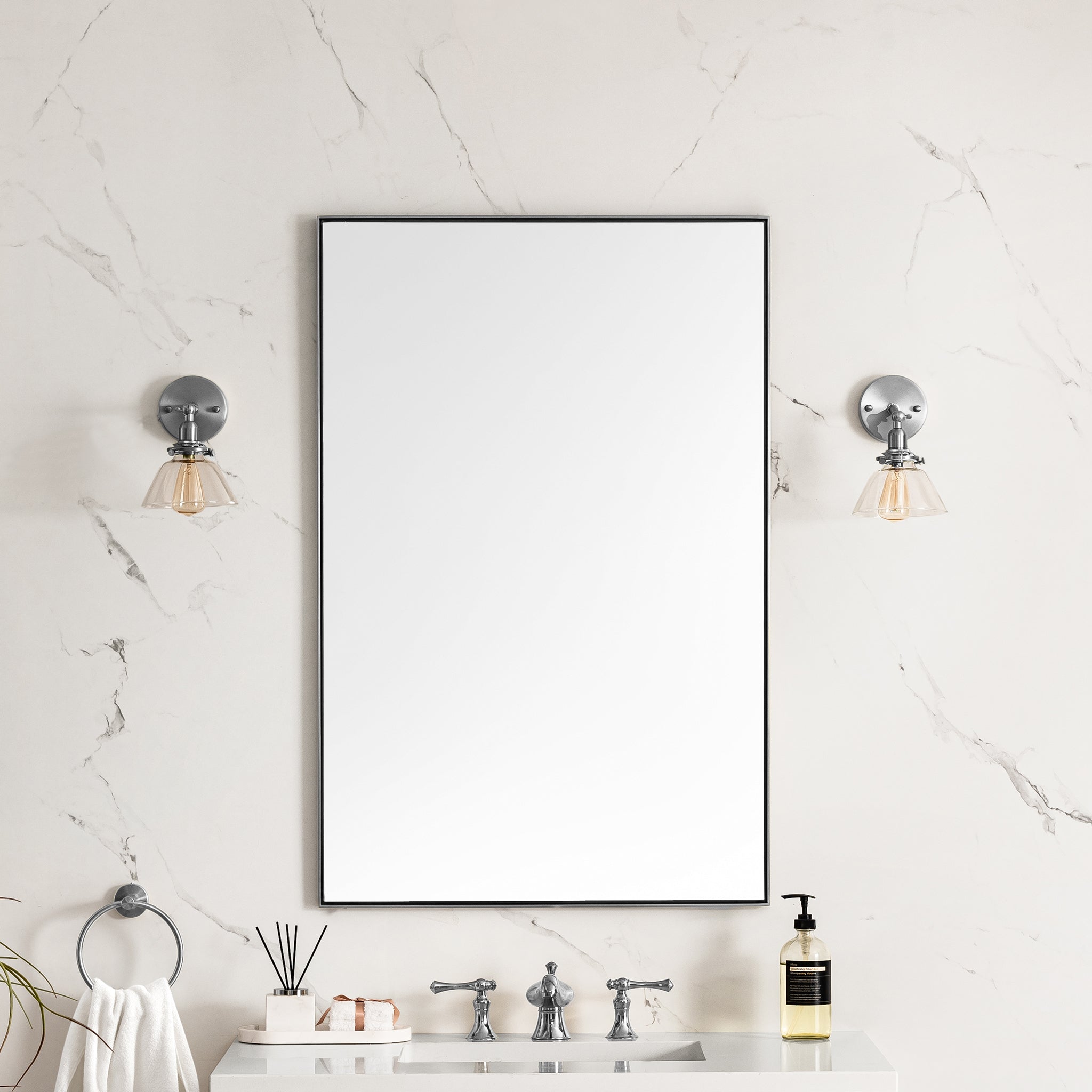 James Martin Rohe 26" Rectangular Mirror, Satin Nickel