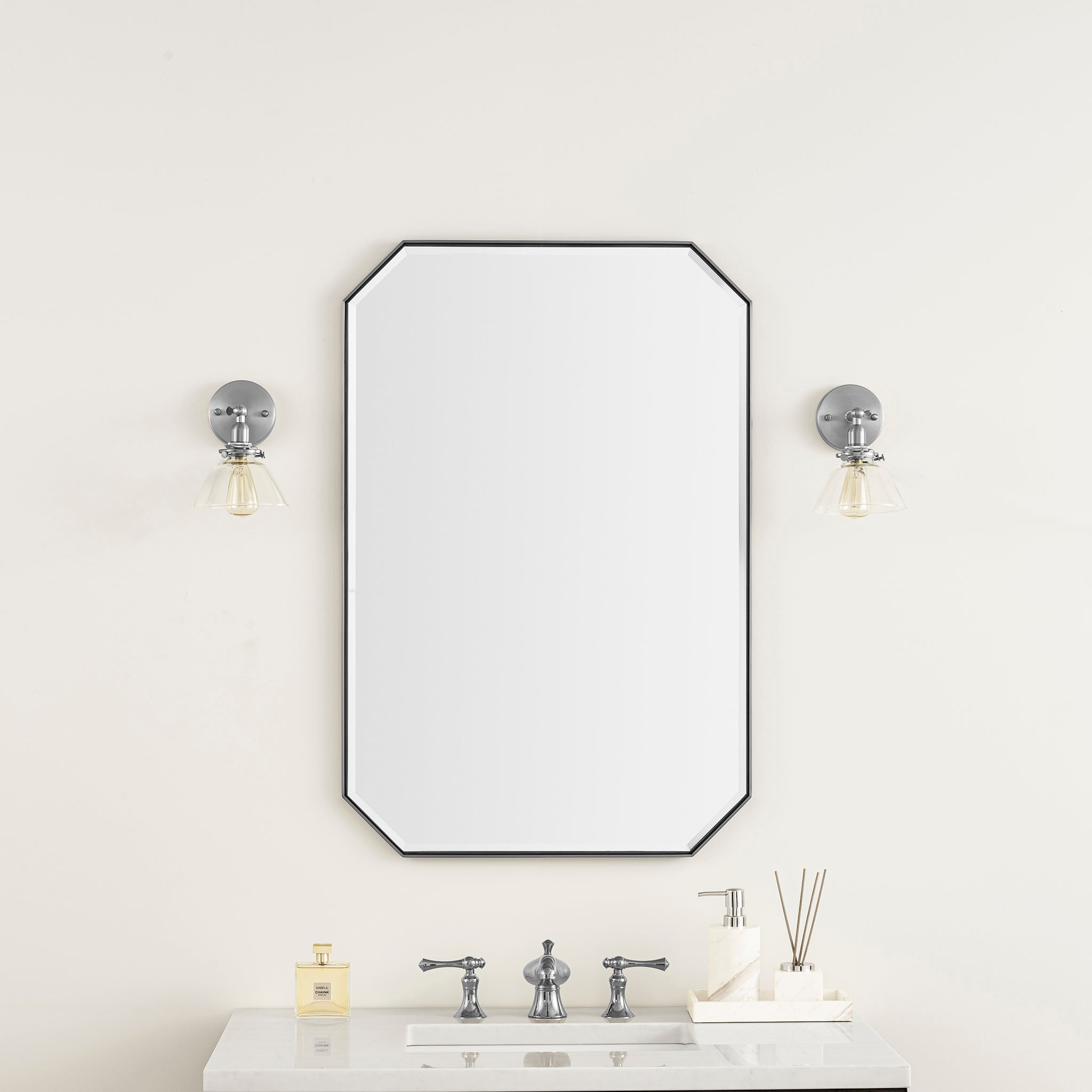 James Martin Rohe 24" Octagonal Mirror, Satin Nickel