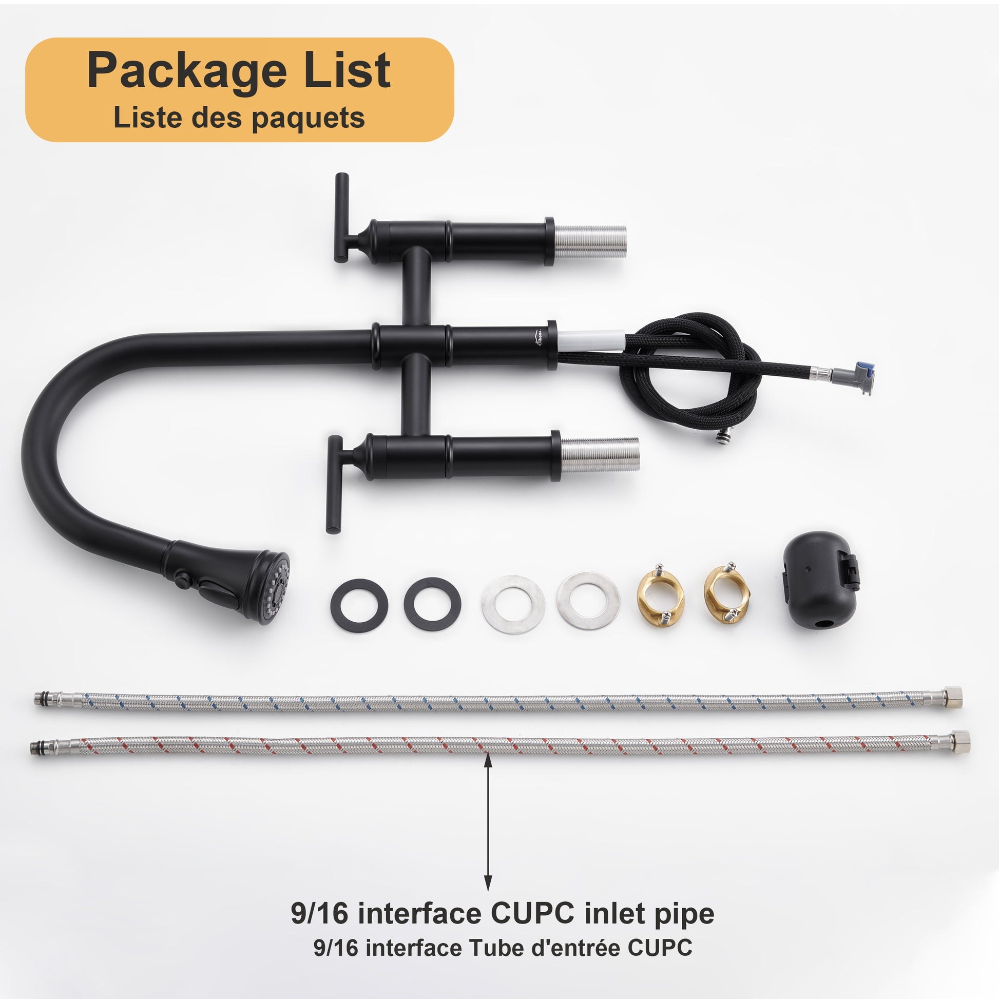 Bridge Style Pull-Down Kitchen Faucet with Double Handles & 3-Mode Spray