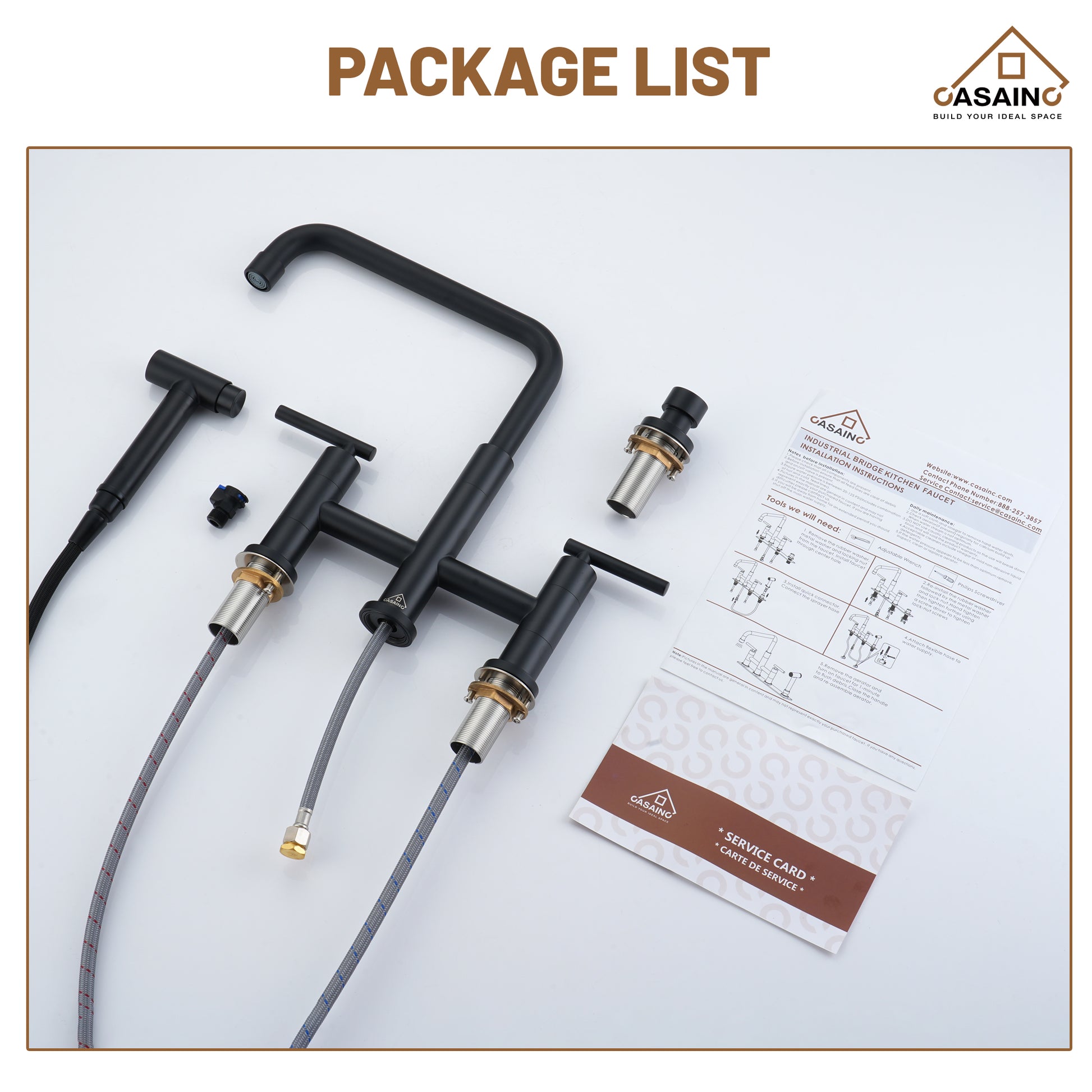 2-Handle Bridge Kitchen Faucet with Pull-Out Side Sprayer in Matte Black/Brushed Nickel/Brushed Gold