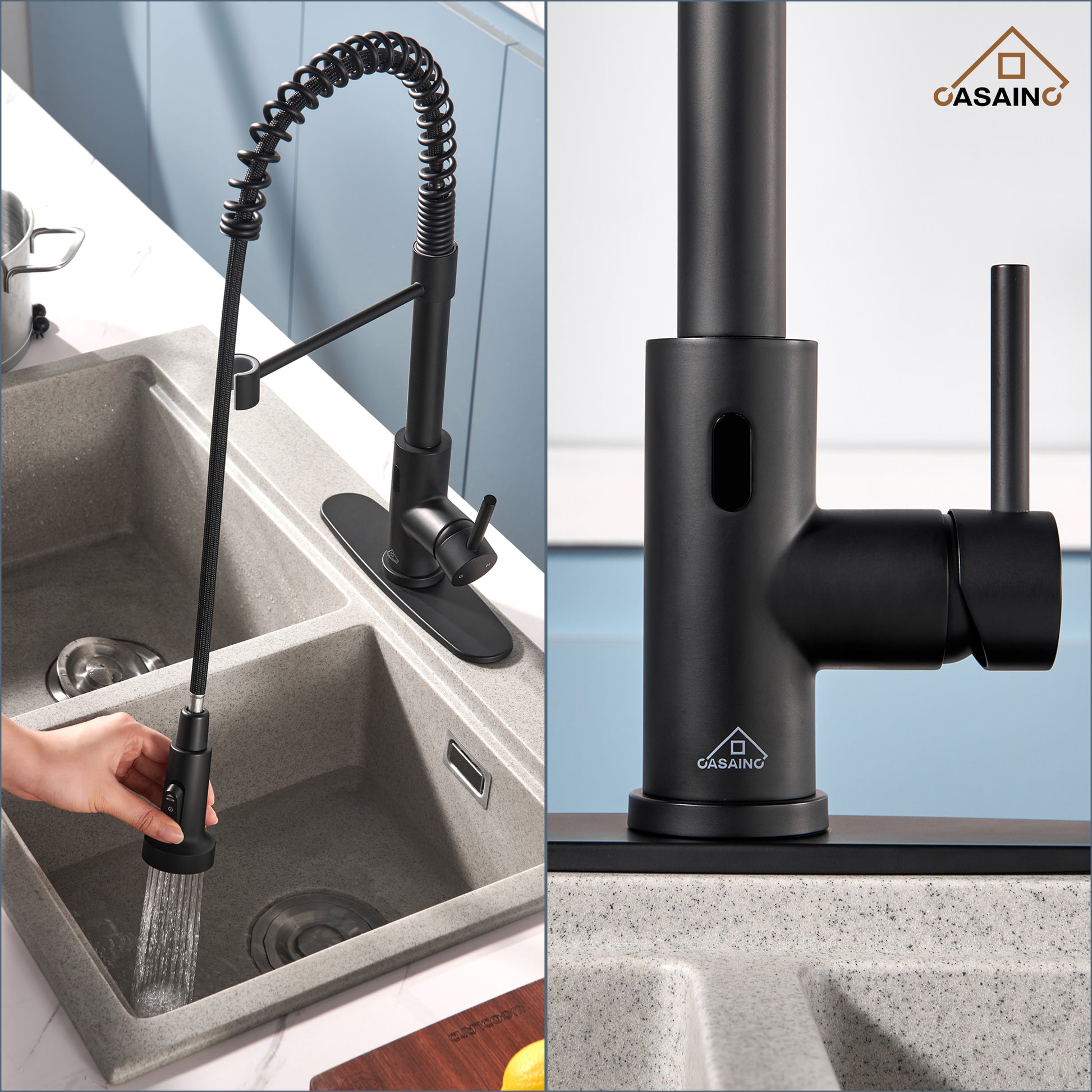 3-Mode Single Handle Pull-Down Sprayer Kitchen Faucet with Touchless Sensor and Includes Deckplate