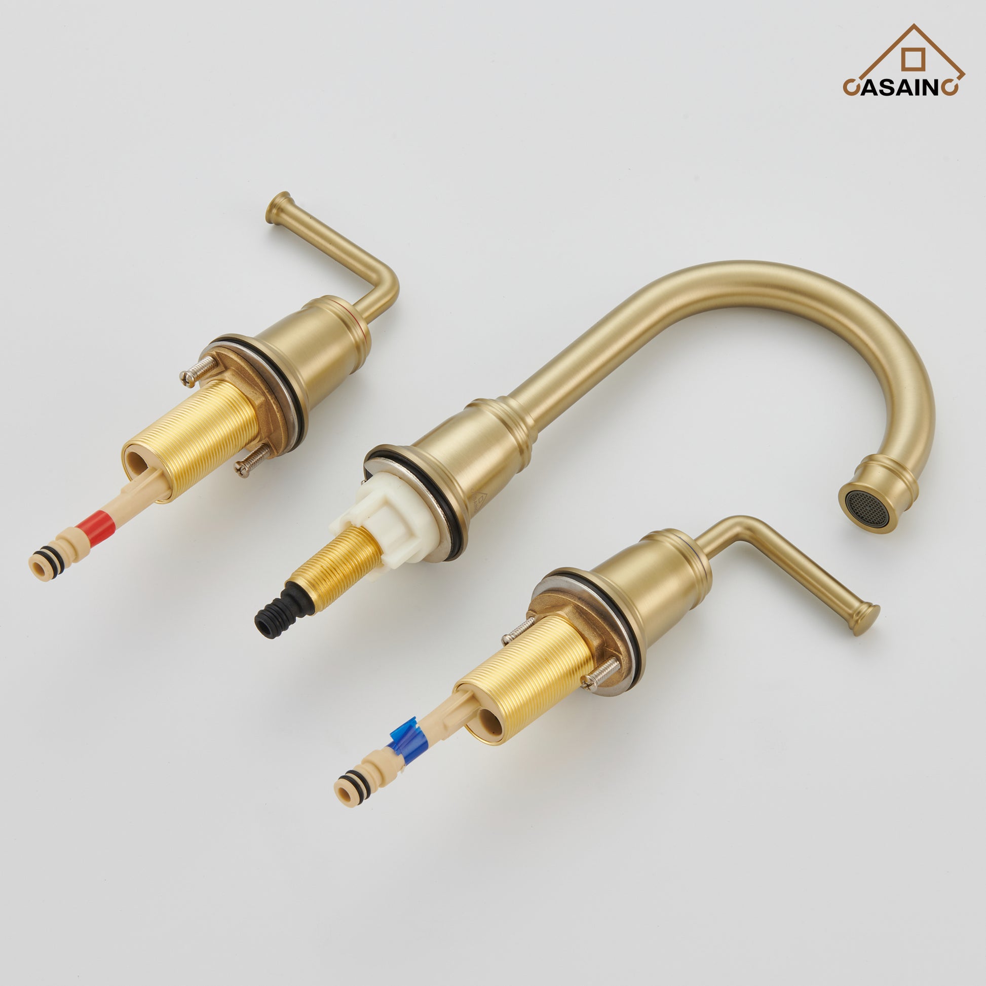 Casainc 8" Brass Bathroom Sink Faucet 2 Handle 3 Hole Gold Bathroom Faucet for Bathroom Sink with Pop-up Drain Assembly Widespread Vanity Faucets