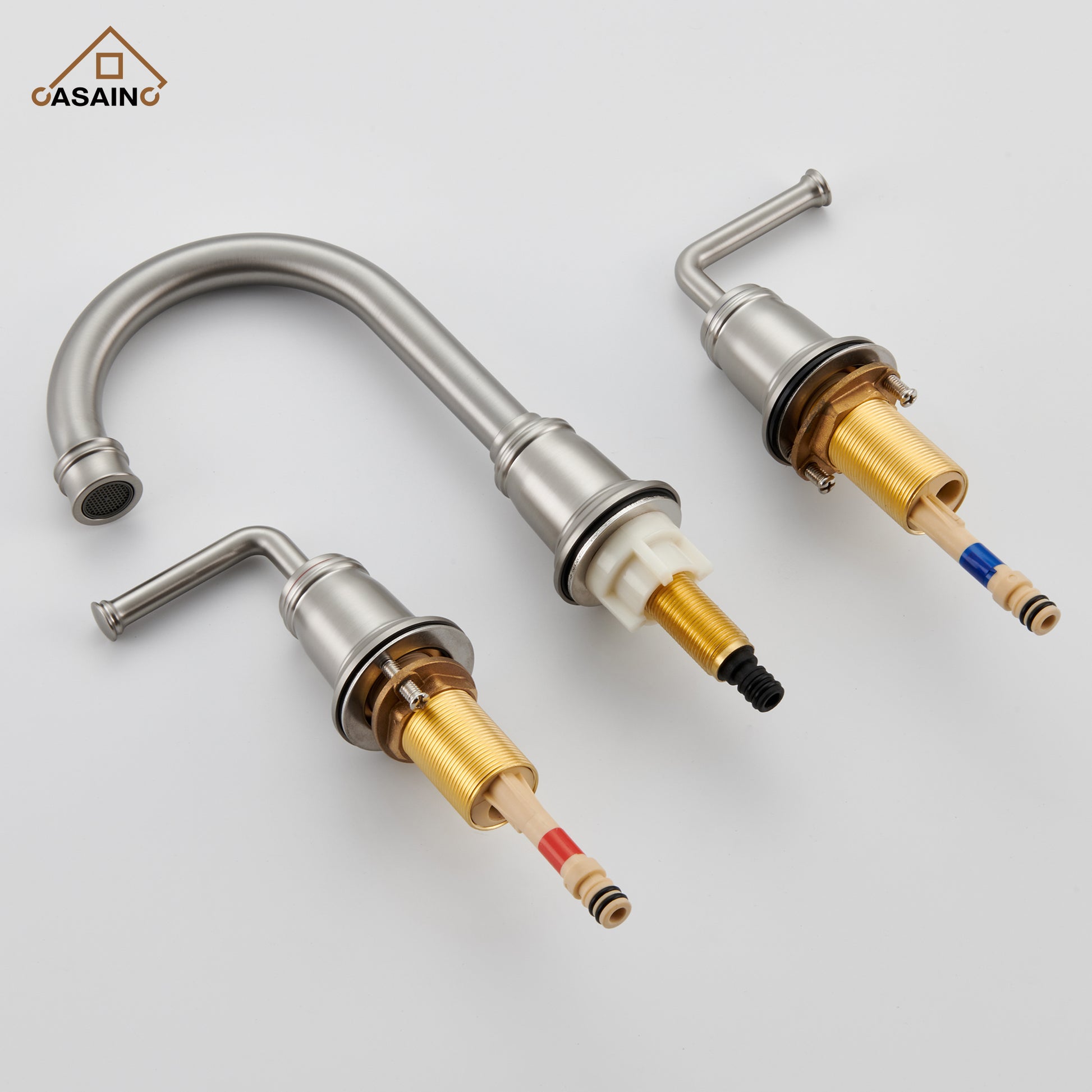 Casainc 8" Brass Bathroom Sink Faucet 2 Handle 3 Hole Gold Bathroom Faucet for Bathroom Sink with Pop-up Drain Assembly Widespread Vanity Faucets